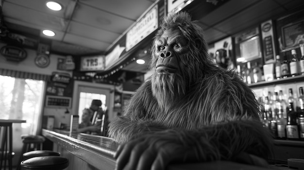 Free Photo black and white representation of sasquatch hairy beast