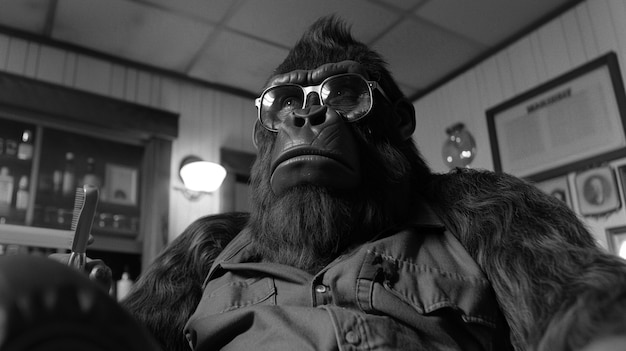 Black and white representation of sasquatch hairy beast