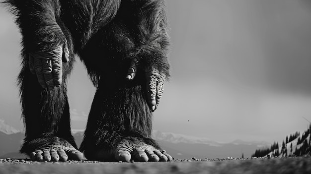 Free Photo black and white representation of sasquatch hairy beast