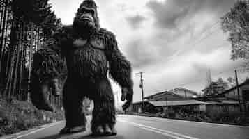 Free photo black and white representation of sasquatch hairy beast