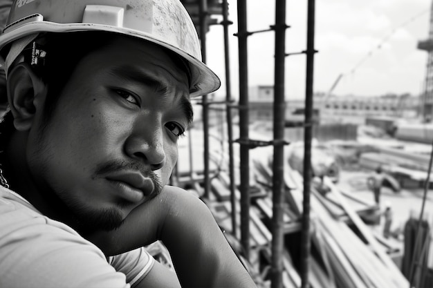 Free Photo black and white scene showcasing the life of construction workers on the site