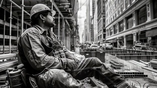 Free Photo black and white scene showcasing the life of construction workers on the site