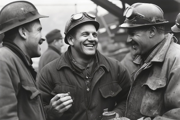 Free photo black and white scene showcasing the life of construction workers on the site