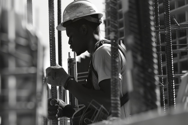 Free Photo black and white scene showcasing the life of construction workers on the site