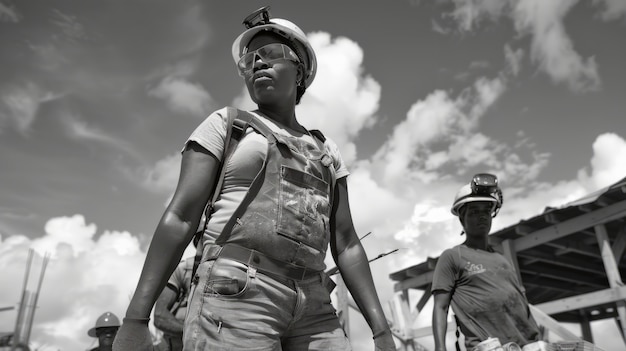 Free Photo black and white scene showcasing the life of construction workers on the site