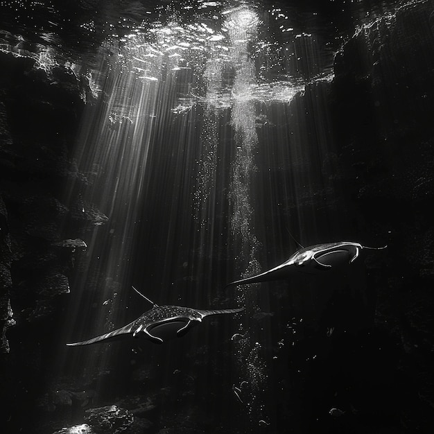 Free photo black and white view of manta ray in its natural underwater environment