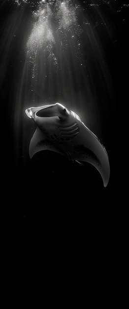 Free photo black and white view of manta ray in its natural underwater environment