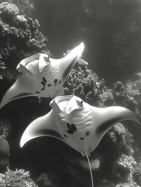 Free Photo black and white view of manta ray in its natural underwater environment