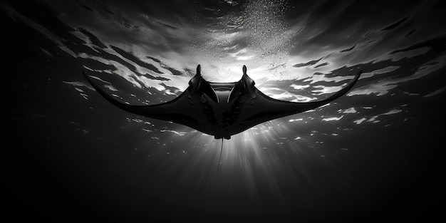 Free Photo black and white view of manta ray in its natural underwater environment