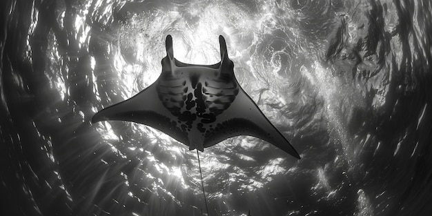 Free Photo black and white view of manta ray in its natural underwater environment