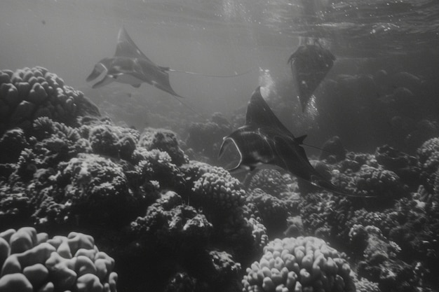 Free Photo black and white view of manta ray in its natural underwater environment