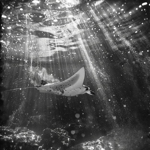 Free photo black and white view of manta ray in its natural underwater environment