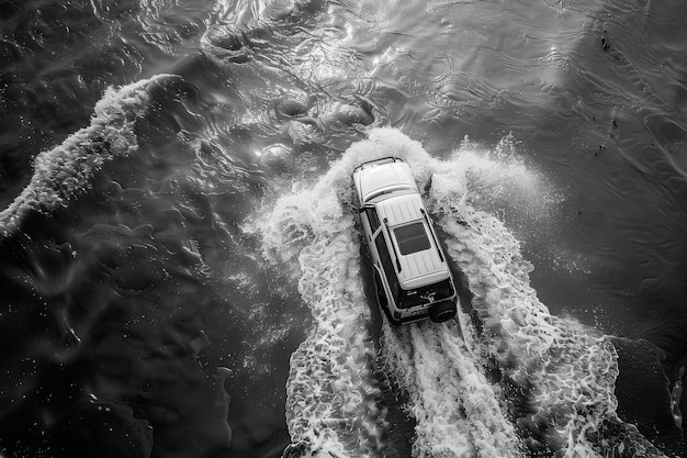 Free Photo black and white view of off-road vehicle driven on rough terrain