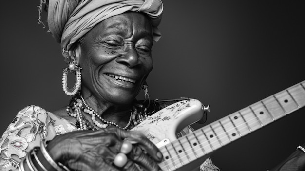 Free Photo black and white view of person playing electric guitar