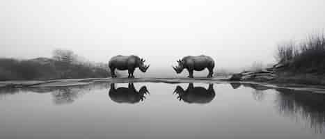 Free photo black and white view of rhino