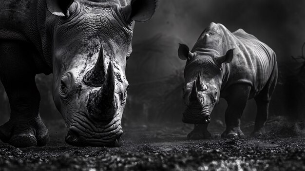 Black and white view of rhino