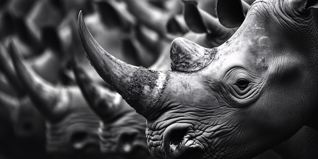 Black and white view of rhino