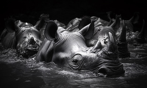 Black and white view of rhino