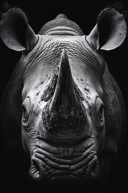 Free Photo black and white view of rhino