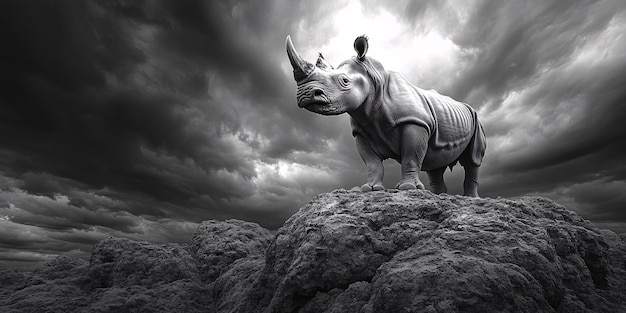 Free Photo black and white view of rhino