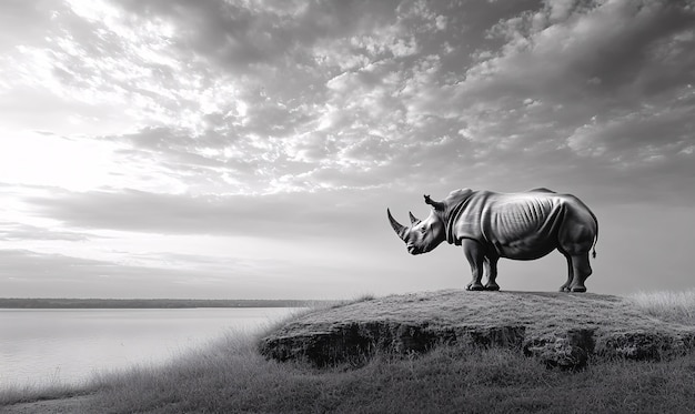 Free Photo black and white view of rhino