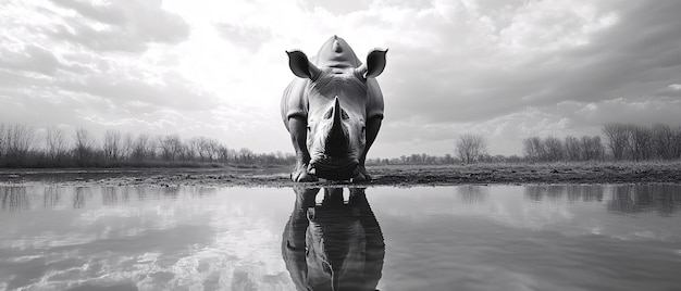 Free Photo black and white view of rhino