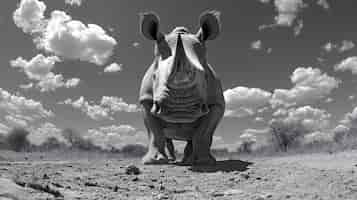 Free photo black and white view of rhino