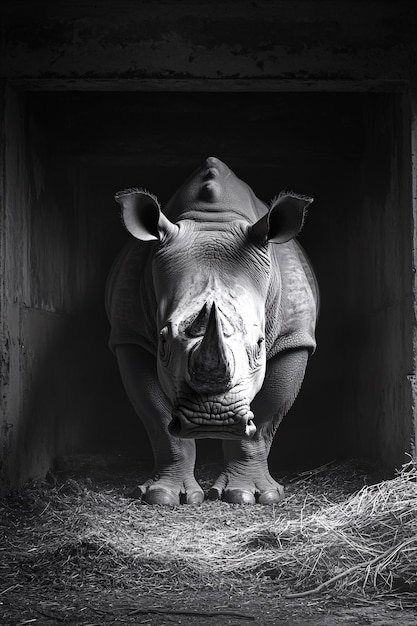 Free photo black and white view of rhino