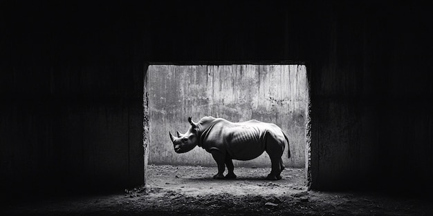 Free Photo black and white view of rhino