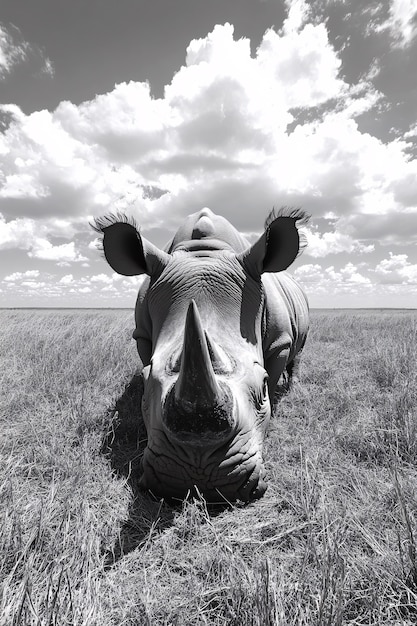 Free Photo black and white view of rhino