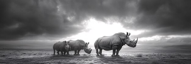 Black and white view of rhino