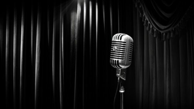 Free photo black and white view of theatre stage microphone