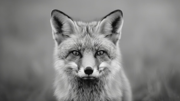 Free photo black and white view of wild fox in its natural habitat