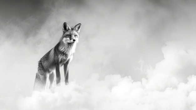 Free Photo black and white view of wild fox in its natural habitat