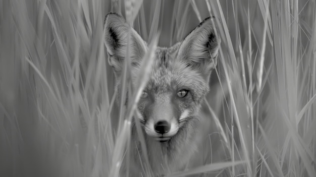 Free photo black and white view of wild fox in its natural habitat