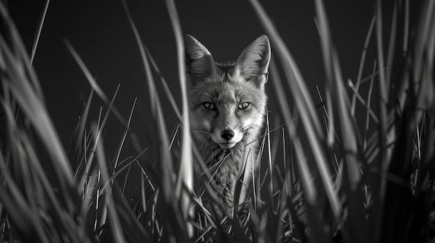 Free Photo black and white view of wild fox in its natural habitat