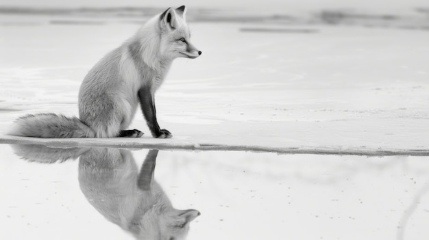 Free Photo black and white view of wild fox in its natural habitat