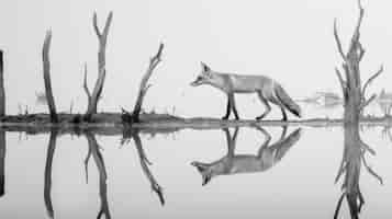 Free photo black and white view of wild fox in its natural habitat