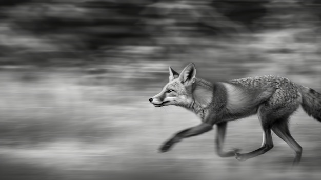 Black and white view of wild fox in its natural habitat