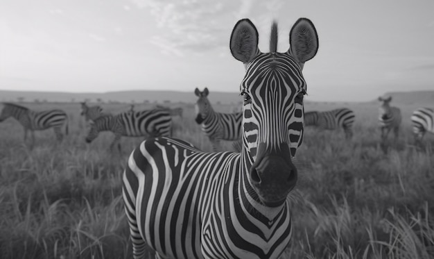 Free Photo black and white view of wild zebra with striped coat