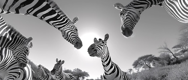 Free photo black and white view of wild zebra with striped coat