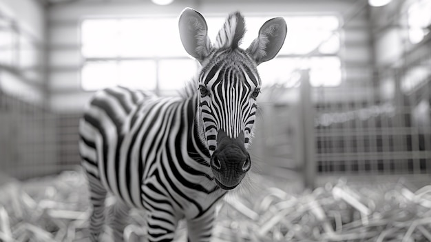 Free Photo black and white view of wild zebra with striped coat