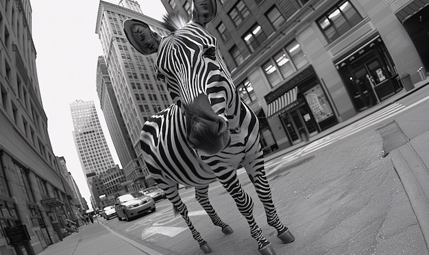 Free photo black and white view of wild zebra with striped coat