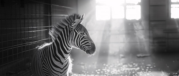 Free photo black and white view of wild zebra with striped coat