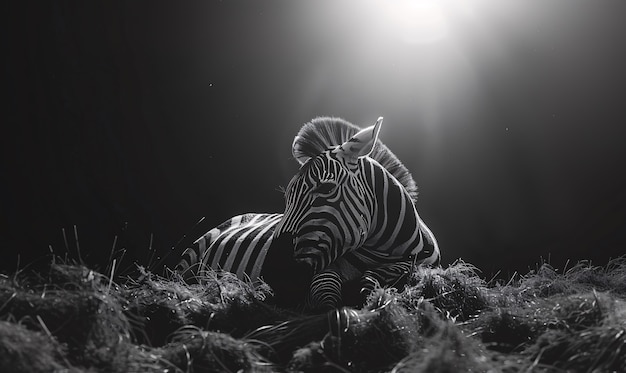 Free Photo black and white view of wild zebra with striped coat