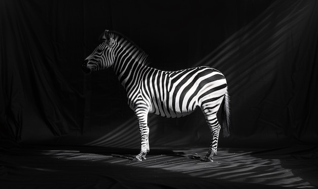 Free photo black and white view of wild zebra with striped coat