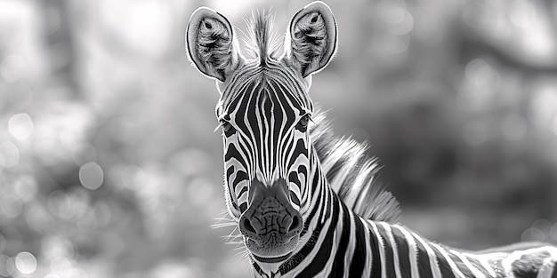 Free photo black and white view of wild zebra with striped coat