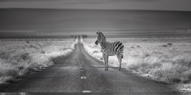 Free Photo black and white view of wild zebra with striped coat