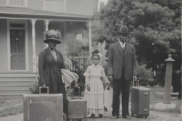 Free Photo black and white vintage scene with people migrating to rural zones in old times