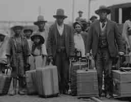 Free photo black and white vintage scene with people migrating to rural zones in old times